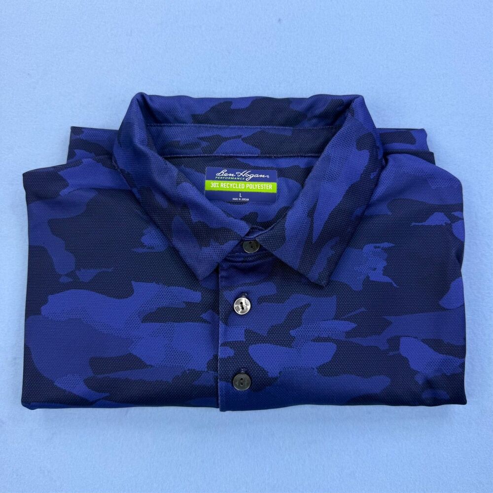 Ben Hogan Men's Golf Performance Polo Blue/Black Peacoat Camo Size L 1106